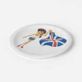 Woman Waving A Union Jack Flag Paper Plates ペーパープレート (アングル)