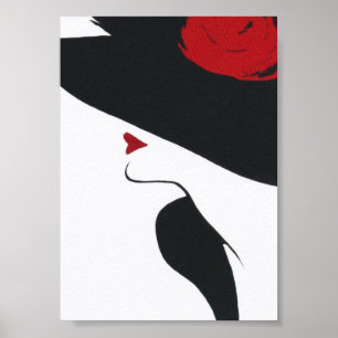 Woman Wearing Black Hat Minimalistic Vintage ポスター