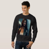 Woman Wearing Black Leather Biker Jacket Look Outf スウェットシャツ (正面フル)