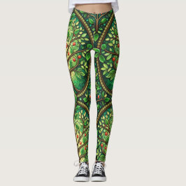 Woman wearing vibrant leggings with an intricate  レギンス