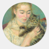 Woman with a Cat, 1875 by Pierre-Auguste Renoir ラウンドシール (正面)