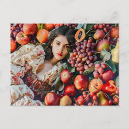 Woman with apples and grapes ポストカード