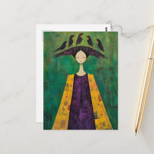 Woman With Birds on Her Head  ポストカード (正面/裏面インサイチュ)