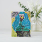 Woman With Blue Hair Mixed Media Collage ポストカード (スタンド正面)