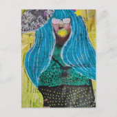 Woman With Blue Hair Mixed Media Collage ポストカード (正面)