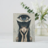 Woman With Cat Ears Surreal Eye ポストカード (スタンド正面)