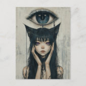 Woman With Cat Ears Surreal Eye ポストカード (正面)
