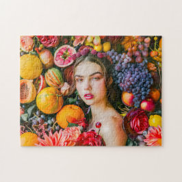 Woman with citrus fruits and flower garland ジグソーパズル
