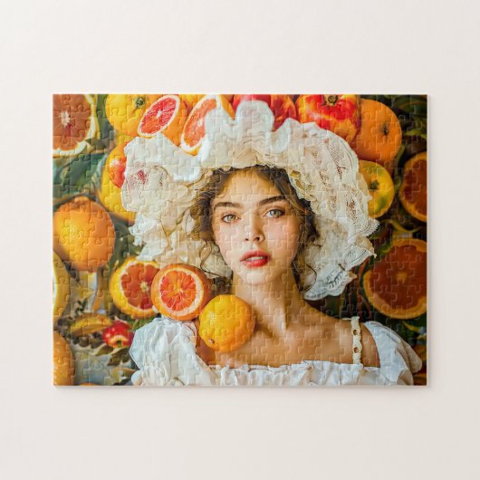 Woman with citrus fruits and flower garland ジグソーパズル (横)