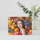 Woman with citrus fruits and flower garland ポストカード (スタンド正面)