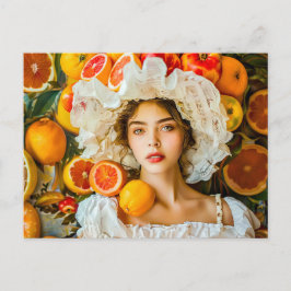 Woman with citrus fruits and flower garland ポストカード