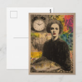 Woman With Fish Mixed Media Collage ポストカード (正面/裏面)