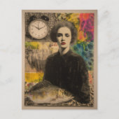 Woman With Fish Mixed Media Collage ポストカード (正面)