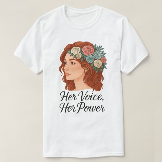 Woman with Floral Headpiece, Female Empowerment Tシャツ (デザイン正面)