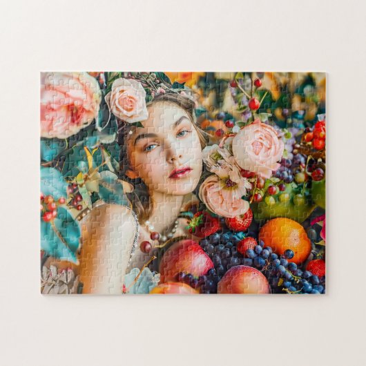 Woman with fruit and floral rose decor ジグソーパズル (横)