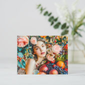 Woman with fruit and floral rose decor ポストカード (スタンド正面)