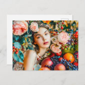 Woman with fruit and floral rose decor ポストカード (正面/裏面)