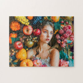 Woman with grapes and floral arrangement ジグソーパズル