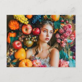 Woman with grapes and floral arrangement ポストカード