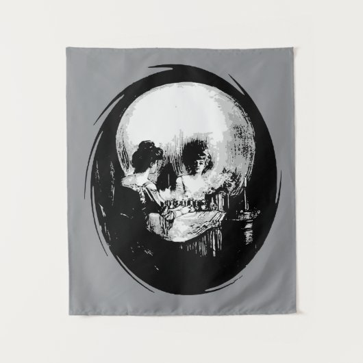 Woman With Halloween Cranium Reflection In Mirror タペストリー (正面)