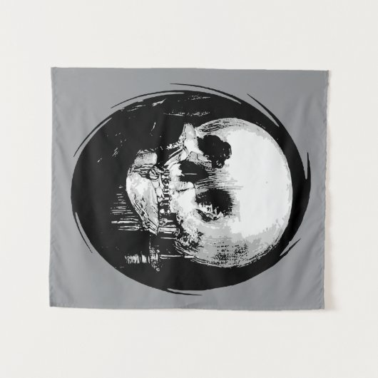 Woman With Halloween Cranium Reflection In Mirror タペストリー (正面(横))