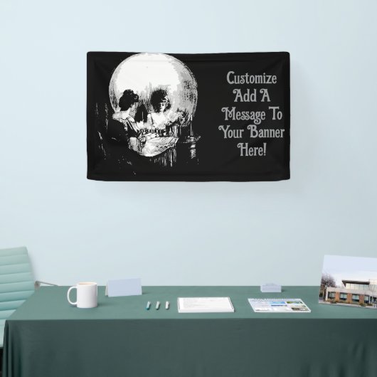 Woman With Halloween Cranium Reflection In Mirror 横断幕 (トレードショー)