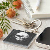 Woman with Halloween Skull Reflection In Mirror キーホルダー (正面右)