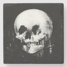 Woman with Halloween Skull Reflection In Mirror