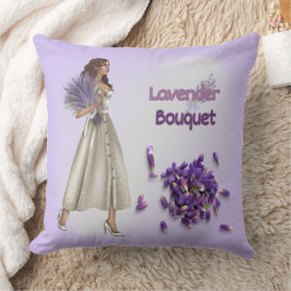 Woman with Lavender Bouquet Throw Pillow クッション
