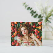 Woman with peaches and cherries ポストカード (スタンド正面)