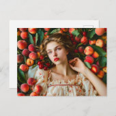 Woman with peaches and cherries ポストカード (正面/裏面)