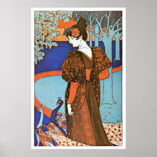 Woman with Peacocks – Louis Rhead ポスター