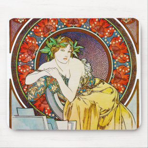 Woman with Poppy, Mucha マウスパッド