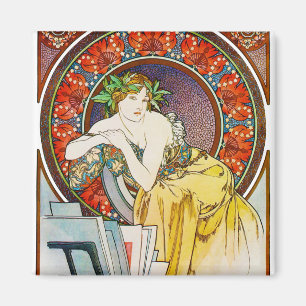 Woman with Poppy, Mucha マグネット