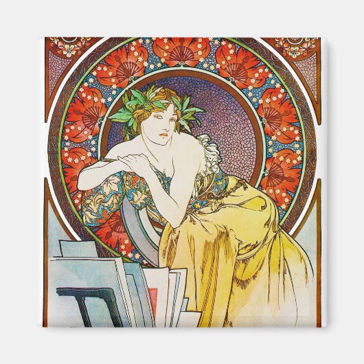 Woman with Poppy, Mucha マグネット (正面)