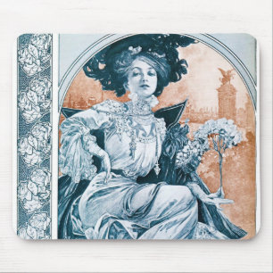 Woman with Rose, Mucha マウスパッド