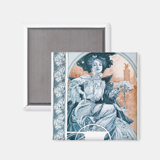 Woman with Rose, Mucha マグネット (正面/裏面)