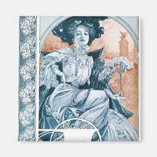 Woman with Rose, Mucha マグネット