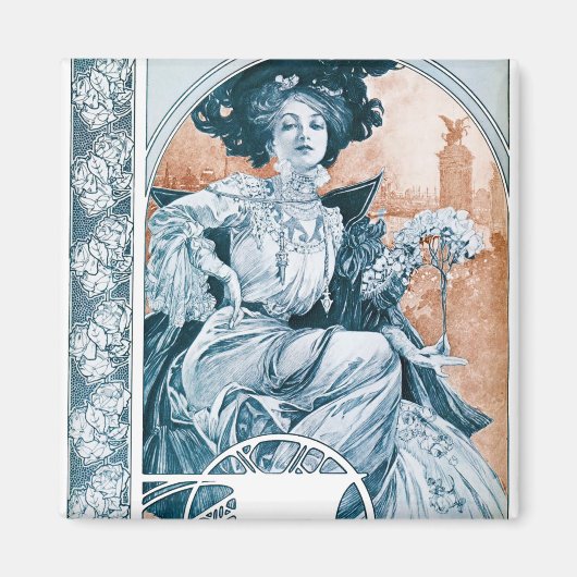 Woman with Rose, Mucha マグネット (正面)