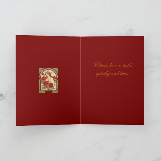 Woman With Roses Romantic Illustration カード (内部)