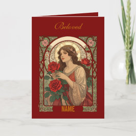 Woman With Roses Vintage Illustration カード