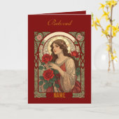 Woman With Roses Vintage Illustration カード (黄色い花)