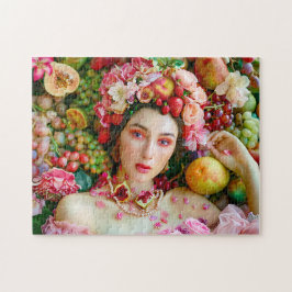 Woman with tropical fruits and floral accents ジグソーパズル