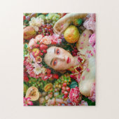 Woman with tropical fruits and floral accents ジグソーパズル (縦)