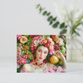 Woman with tropical fruits and floral accents ポストカード (スタンド正面)
