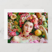 Woman with tropical fruits and floral accents ポストカード (正面/裏面)