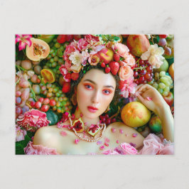 Woman with tropical fruits and floral accents ポストカード