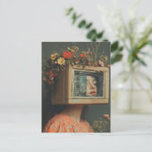 Woman with TV head and flowers surreal  ポストカード (スタンド正面)