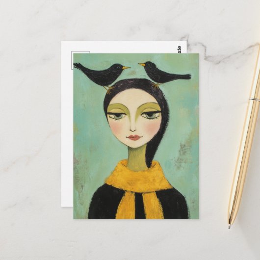 Woman with Two Black Birds ポストカード (正面/裏面インサイチュ)