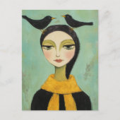 Woman with Two Black Birds ポストカード (正面)